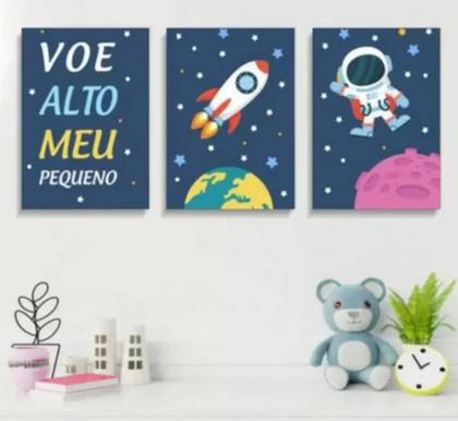 Imagem de kit quadros decorativos 3 peças Voe Alto Meu Pequeno"