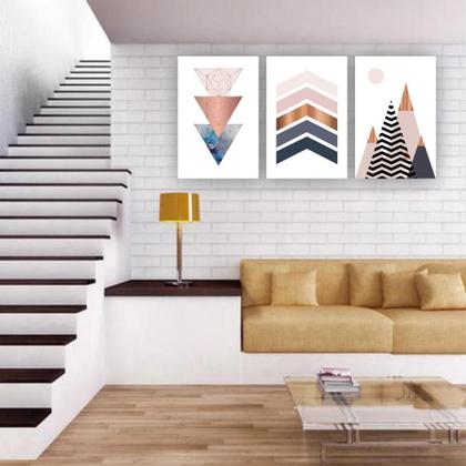 Imagem de Kit Quadros Decorativos 3Peças 60X40 Triangulo Marrom E Azul