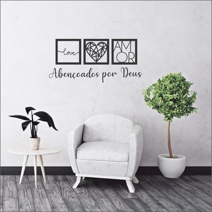 Imagem de Kit Quadros Decorativos Love Amor Coração Frase Abençoados por Deus Mdf 3mm