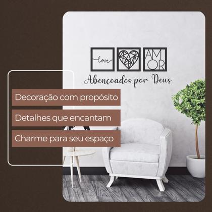 Imagem de Kit Quadros Decorativos Love Amor Coração Frase Abençoados por Deus Mdf 3mm