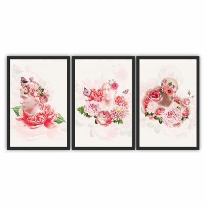 Imagem de Kit Quadros Decorativos Moldura de Madeira Estátuas Floral