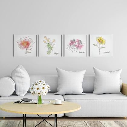 Imagem de Kit Quadros Decorativos Primavera Viva Flores Em Guache