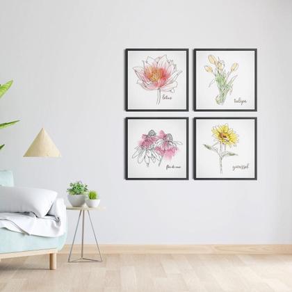 Imagem de Kit Quadros Decorativos Primavera Viva Flores Em Guache