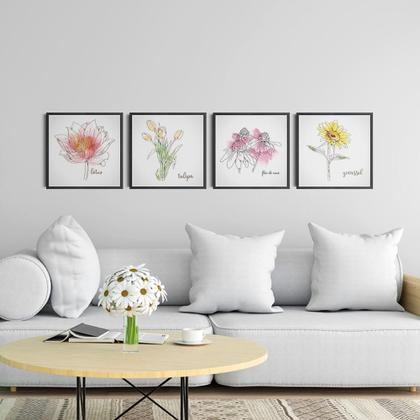 Imagem de Kit Quadros Decorativos Primavera Viva Flores Em Guache