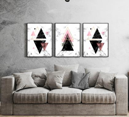 Imagem de Kit Quadros Geométricos Formas Rosa Moderno Triangular