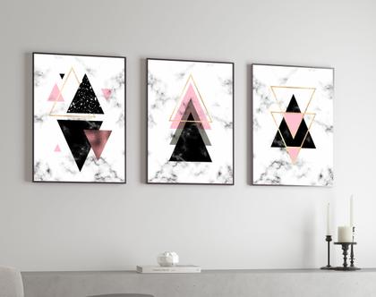 Imagem de Kit Quadros Geométricos Formas Rosa Moderno Triangular