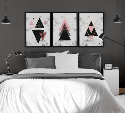 Imagem de Kit Quadros Geométricos Formas Rosa Moderno Triangular