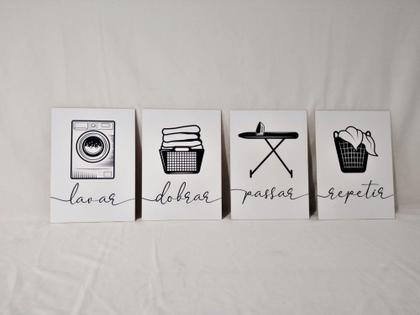 Imagem de Kit Quadros Lavanderia Roupas Área Serviço Decoração 4 Peças
