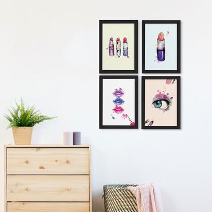 Imagem de Kit Quadros Maquiagem Moldura Preta 4un 33x43cm