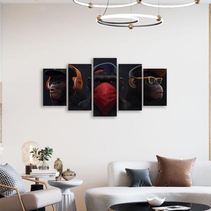 Imagem de Kit Quadros Mosaico Macacos Gangue Surdo Estilo Cego Mudo