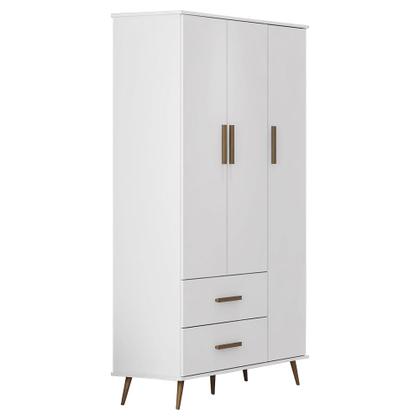 Imagem de Kit Quarto Bebê Helena Retrô Branco Roupeiro + Cômoda + Berço Mini Cama Ana - Mobili