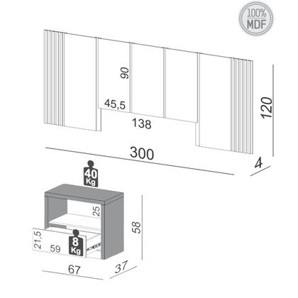 Imagem de Kit Quarto Cabeceira King com 2 Mesas de Cabeceira MDF Off White Dalla Costa