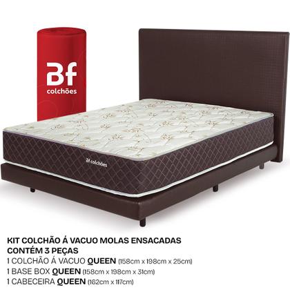 Imagem de Kit Quarto Cama Box Queen + Colchão Molas Ensacadas Dupla Face + Cabeceira BF Colchões