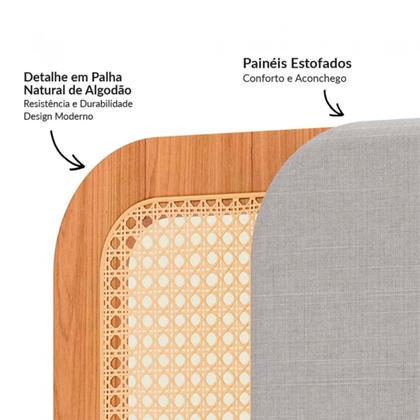 Imagem de Kit Quarto Completo Cama Cabeceira 2 Mesas Lateral com Palha Natural MDF Freijó Dalla Costa