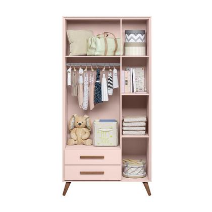 Imagem de Kit Quarto de Bebe Retro Berço e Guarda Roupa Marbella Rosa com Colchao