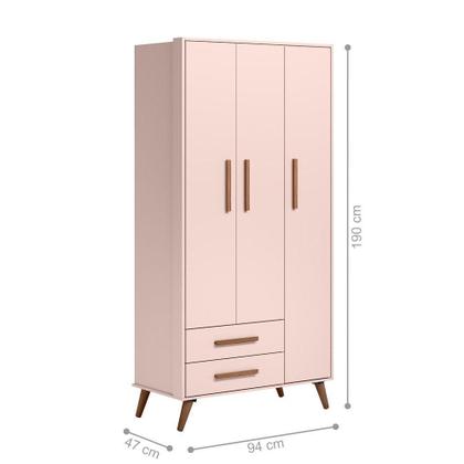 Imagem de Kit Quarto de Bebe Retro Berço e Guarda Roupa Marbella Rosa com Colchao