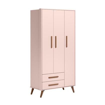 Imagem de Kit Quarto de Bebe Retro Berço e Guarda Roupa Marbella Rosa com Colchao