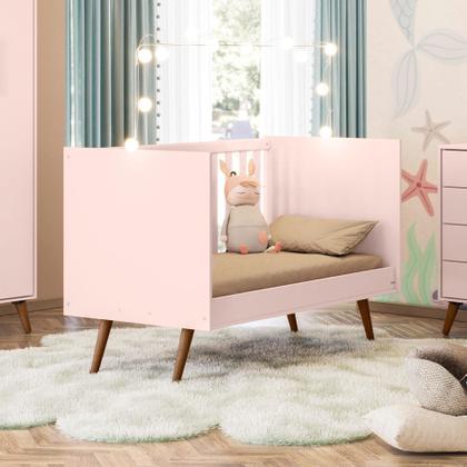 Imagem de Kit Quarto de Bebe Retro Berço e Guarda Roupa Marbella Rosa com Colchao