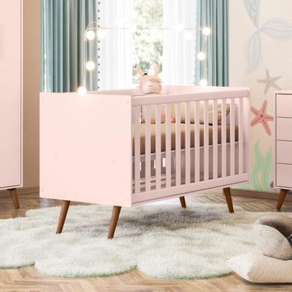 Imagem de Kit Quarto de Bebe Retro Berço e Guarda Roupa Marbella Rosa com Colchao