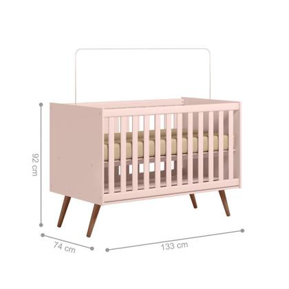 Imagem de Kit Quarto de Bebe Retro Berço e Guarda Roupa Marbella Rosa com Colchao