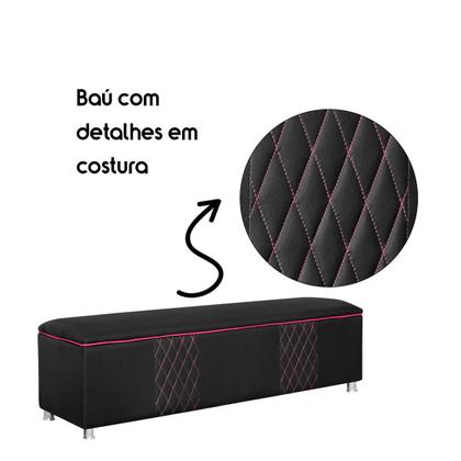 Imagem de Kit Quarto Gamer Baú e Cabeceira de Parede Fighter 140cm USB