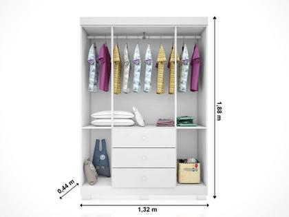 Imagem de Kit Quarto Infantil Bebê Ane Detalhe Nuvem Cômoda 3 Gavetas E Guarda Roupa 4 Portas 3 Gavetas Branco - Phoenix Baby