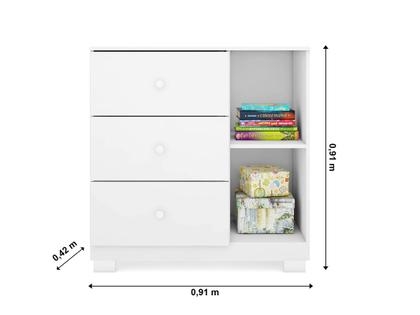 Imagem de Kit Quarto Infantil Bebê Ane Detalhe Nuvem Cômoda 3 Gavetas E Guarda Roupa 4 Portas 3 Gavetas Branco - Phoenix Baby