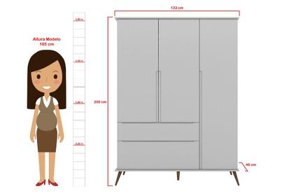 Imagem de Kit Quarto Infantil Bebê Melinda Retrô Com Pés Cômoda Guarda Roupa 3 Portas e Mesa de Apoio Cinza - Phoenix Baby