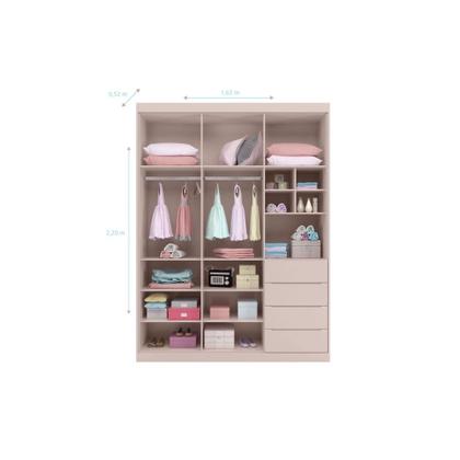 Imagem de Kit Quarto Infantil Bebê Pérola Cômoda 4 Gavetas 2 Portas E Guarda Roupa 3 Portas 4 Gavetas Rosa - Phoenix Baby