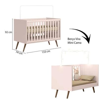 Imagem de Kit Quarto Infantil Com Berço Americano Que Vira Mini Cama Retrô Com Colchão - Móveis Leartam