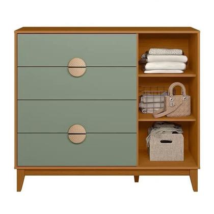 Imagem de Kit Quarto Infantil Ipe Guarda Roupa 3 Portas 2 Gavetas Comoda 1 Porta 4 Gavetas Cinamomo/Salvia