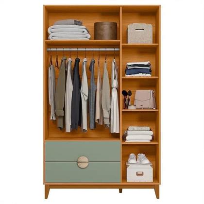 Imagem de Kit Quarto Infantil Ipe Guarda Roupa 3 Portas 2 Gavetas Comoda 1 Porta 4 Gavetas Cinamomo/Salvia