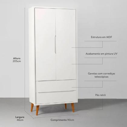 Imagem de Kit Quarto Infantil Theo - Berço + Cômoda + Guarda-Roupa 2 Portas - Branco