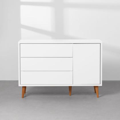 Imagem de Kit Quarto Infantil Theo com Pés Retrô Mel - Berço + Cômoda 3 Gavetas e 1 Porta - Branco Fosco