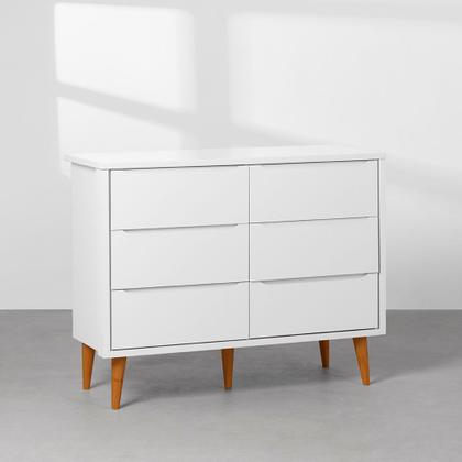 Imagem de Kit Quarto Infantil Theo com Pés Retrô Mel - Berço + Cômoda 6 Gavetas - Branco Fosco