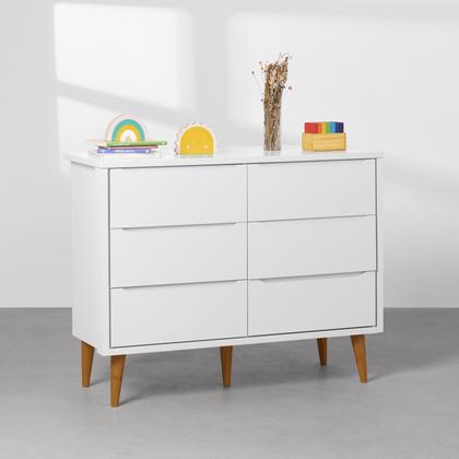 Imagem de Kit Quarto Infantil Theo com Pés Retrô Mel - Berço + Cômoda 6 Gavetas - Branco Fosco