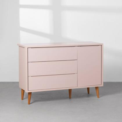 Imagem de Kit Quarto Infantil Theo com Pés Retrô Mel - Berço + Guarda-Roupa 3 Portas + Cômoda 3 Gavetas e 1 Porta - Rosa