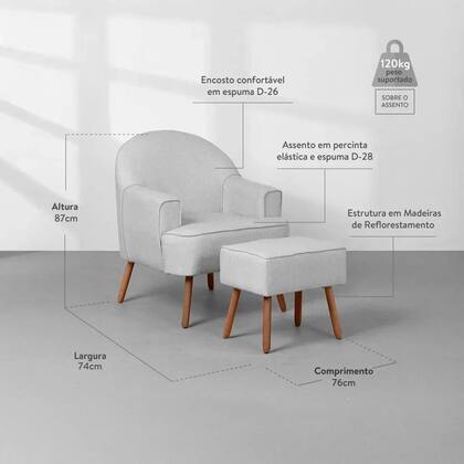 Imagem de Kit Quarto Infantil Theo com Pés Retrô Natural - Berço + Cômoda 3 Gavetas + Poltrona e Puff Capri - Branco Fosco