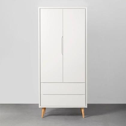 Imagem de Kit Quarto Infantil Theo com Pés Retrô Natural - Berço + Cômoda 6 Gavetas + Guarda-Roupa 2 Portas - Branco
