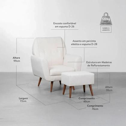 Imagem de Kit Quarto Infantil Theo com Pés Retrô Natural - Berço + Cômoda 6 Gavetas + Guarda-Roupa 2 Portas + Poltrona e Puff Lola - Branco Fosco