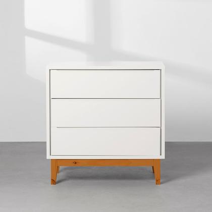 Imagem de Kit Quarto Infantil Theo com Pés Square - Berço + Cômoda 3 Gavetas + Guarda-Roupa - Branco Fosco