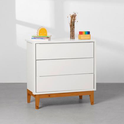 Imagem de Kit Quarto Infantil Theo com Pés Square - Berço + Cômoda 3 Gavetas + Guarda-Roupa - Branco Fosco