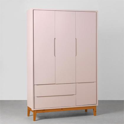 Imagem de Kit Quarto Infantil Theo com Pés Square Mel - Berço + Cômoda 3 Gavetas e 1 Porta + Guarda-Roupa 3 Portas - Rosa