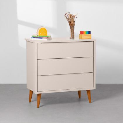 Imagem de Kit Quarto Infantil Theo Retrô Areia  Cômoda 3 Gavetas + Guarda-Roupa 2 Portas + Berço