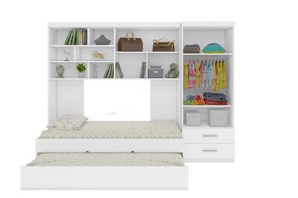 Imagem de Kit Quarto Modulado Infantil 4 Peças Cama Solteiro e Auxiliar Guarda Roupa 2 Portas Armario Aéreo Com Nichos Chiara Bran