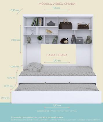 Imagem de Kit Quarto Modulado Infantil 4 Peças Cama Solteiro e Auxiliar Guarda Roupa 2 Portas Armario Aéreo Com Nichos Chiara Bran