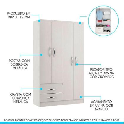 Imagem de Kit Quarto Pequeno Com Guarda-roupa E Cômoda Mdp Menu Móveis Branco