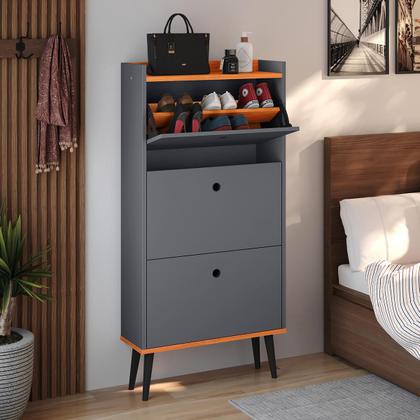 Imagem de Kit Quarto Sapateira Vertical 3 Gavetas Basculantes Dark e Mesinha Lateral Pequena Nicho Organizador Dream Cinza/Cinamomo  RPM