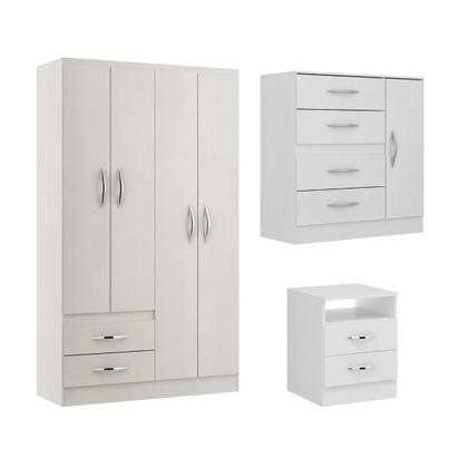 Imagem de Kit Quarto Solteiro com Guarda Roupa Cômoda Mesa Cabeceira Branco