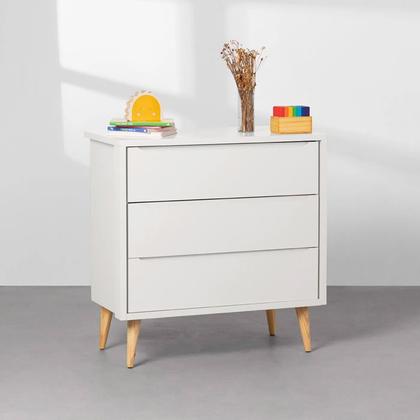 Imagem de Kit Quarto Theo com Pés Retrô Natural - Berço+ Cômoda 3 Gavetas + Guarda-Roupa 2 Portas - Branco